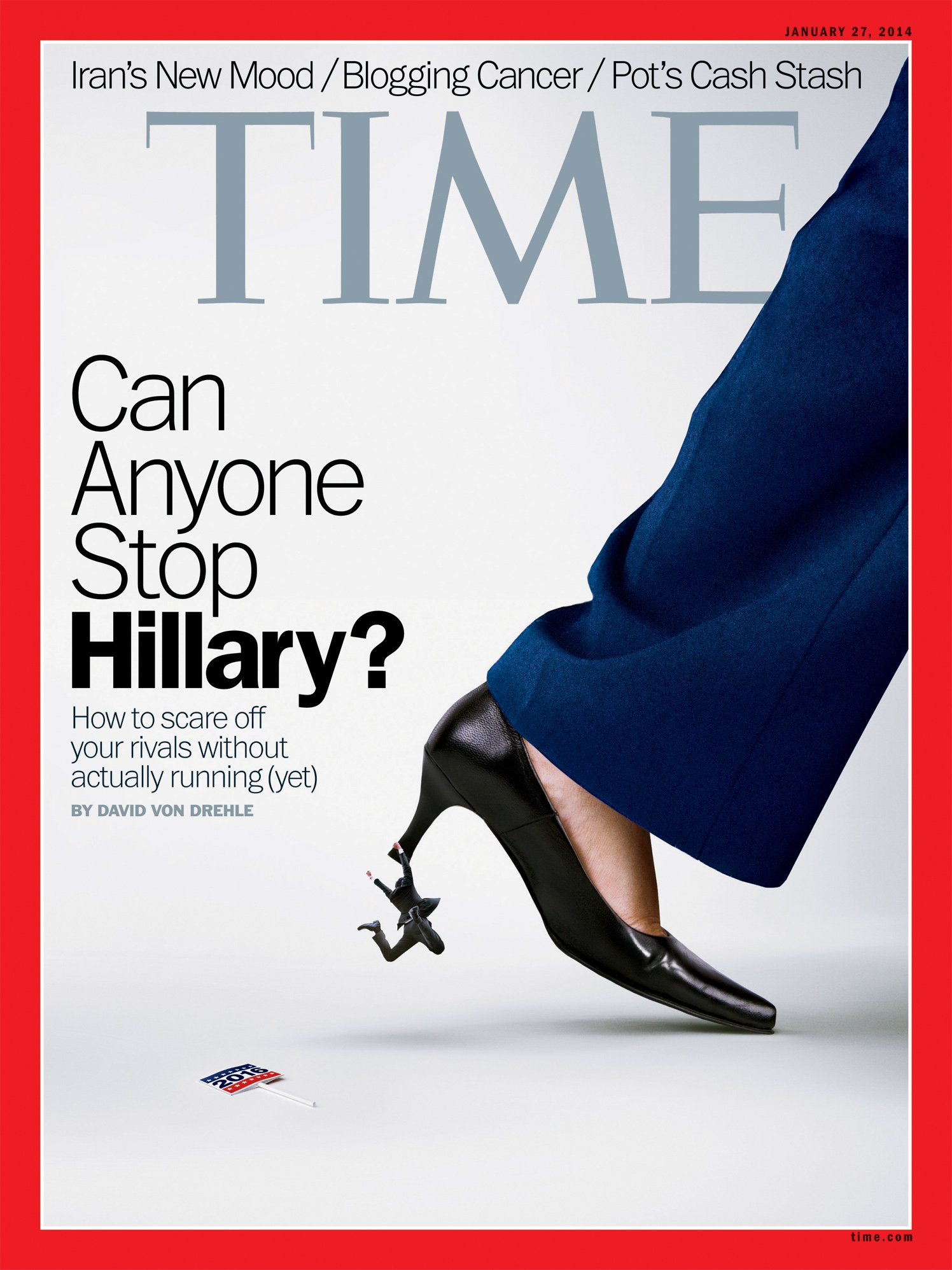 La couverture du Time Magazine du 27 janvier 2014 utilise, comme beaucoup d'autres journaux, le talon pour figurer une féminité écrasante, habituellement associée aux working girls. © Justin Metz